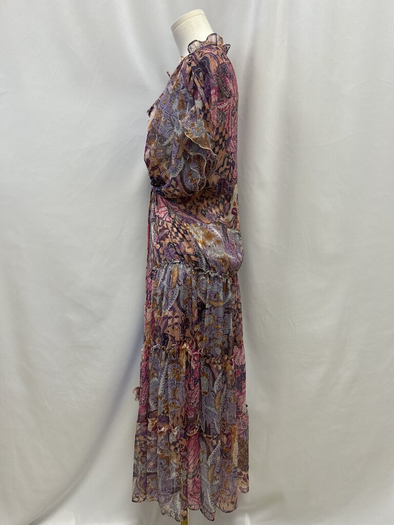 Misa Purple Floral Ruffle Maxi Dress