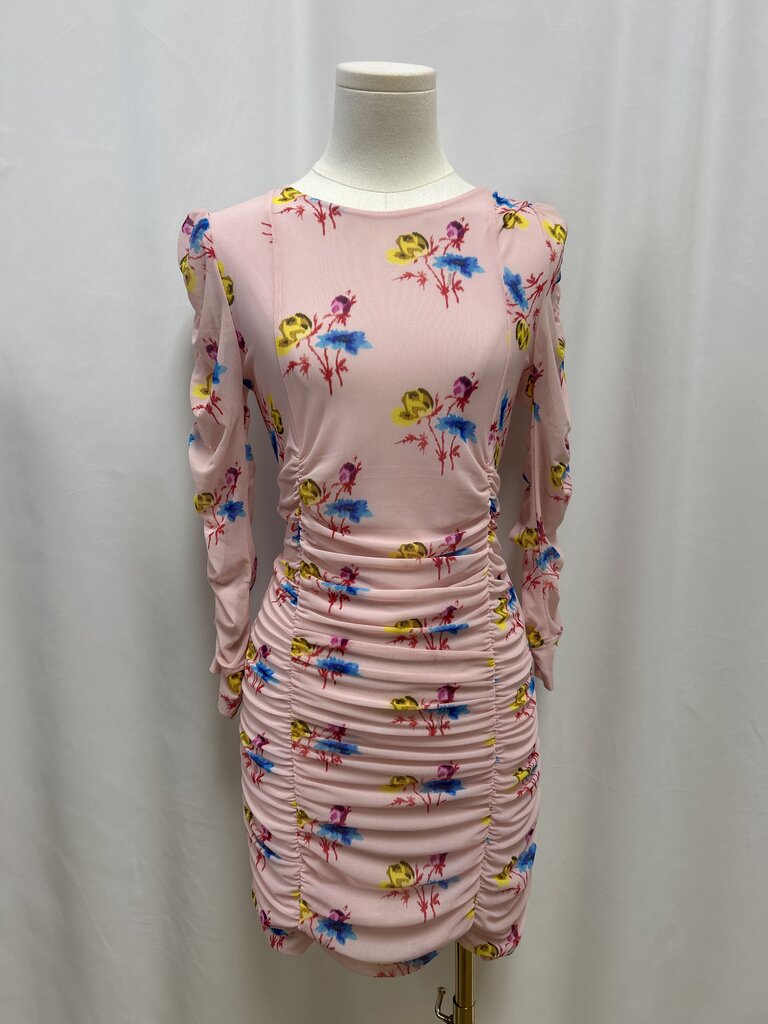 Ganni Light Lilac Mesh Ruched Floral Mini Dress NWT