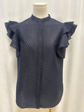 Akris Navy Ruffle Sleeve Eyelet Top