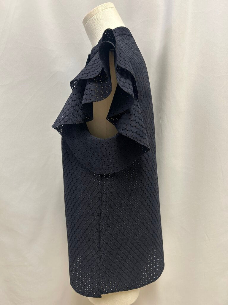 Akris Navy Ruffle Sleeve Eyelet Top