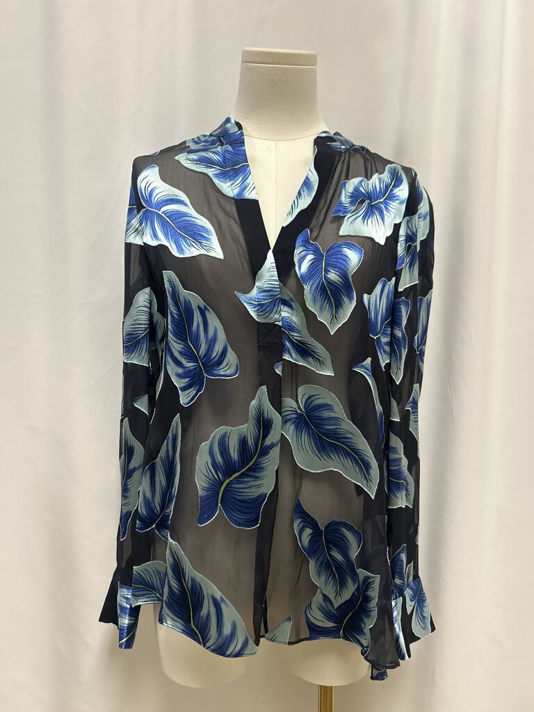 alice + olivia Black Floral Sheer Blouse
