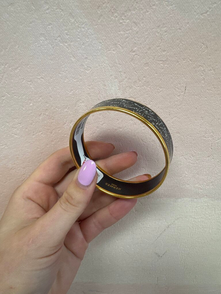 Hermes Black and White Paris Wide Bangle w/Bag