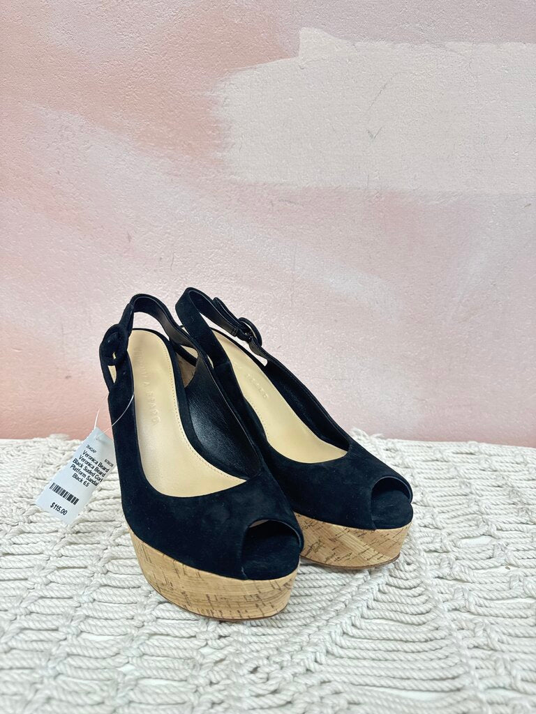 Veronica Beard Black Suded Cork Platform Sandal