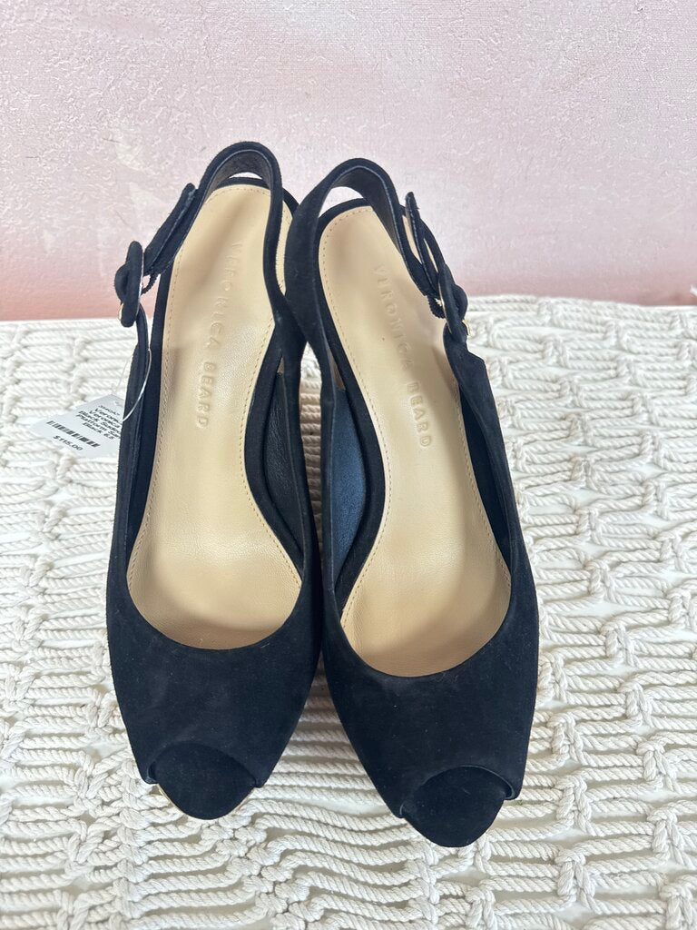 Veronica Beard Black Suded Cork Platform Sandal