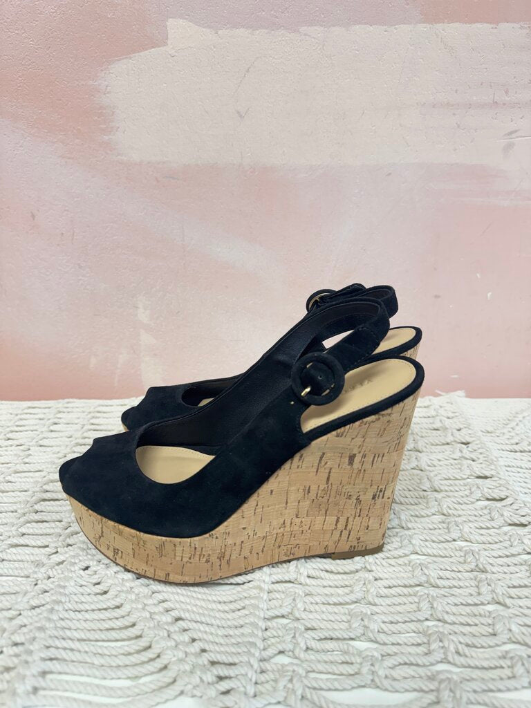 Veronica Beard Black Suded Cork Platform Sandal