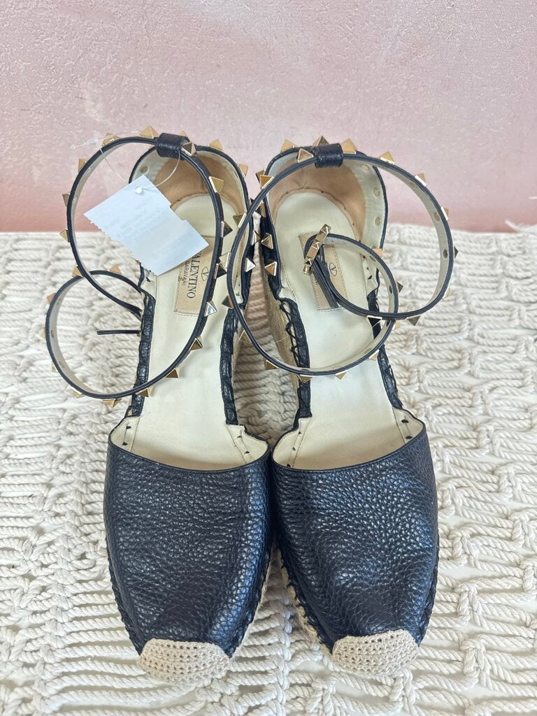 Valentino Black Rockstud Wedge Sandal