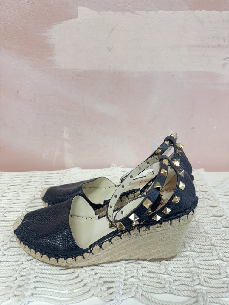 Valentino Black Rockstud Wedge Sandal