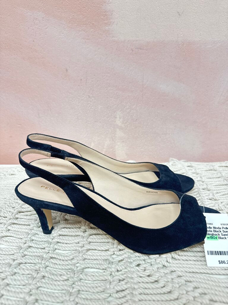 Pelle Moda Black Suede Slingback Sandal w/BOx