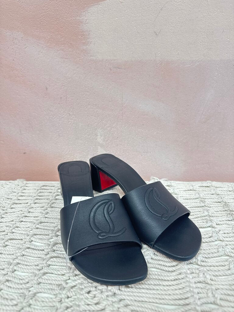 Louboutin Black Block Heel Sandal w/Box