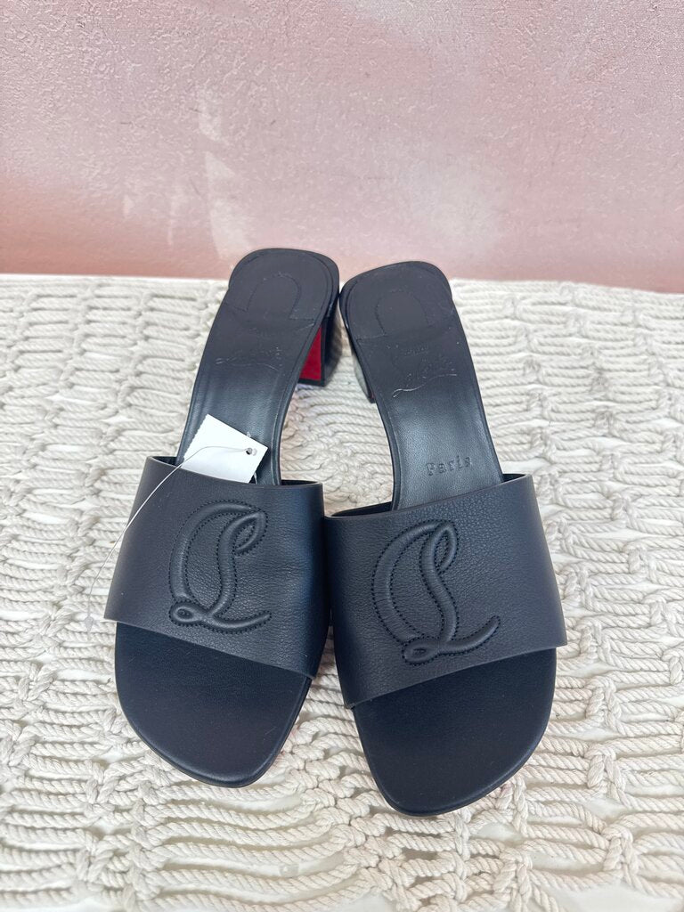 Louboutin Black Block Heel Sandal w/Box