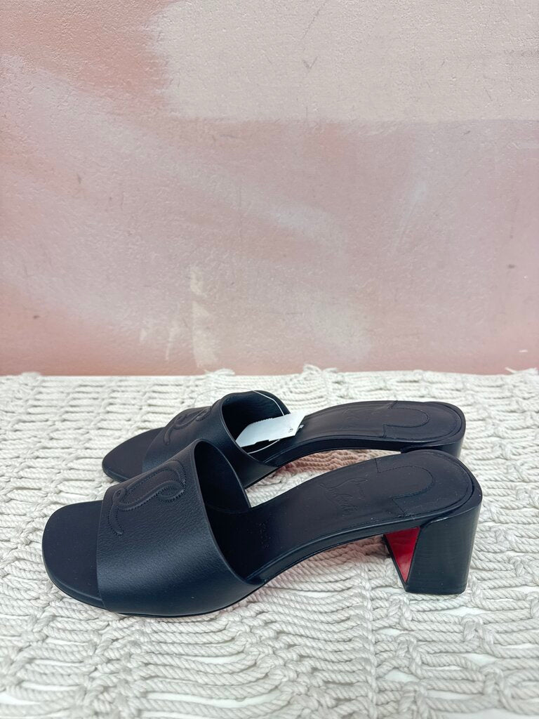 Louboutin Black Block Heel Sandal w/Box