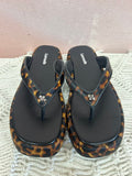 Larroude Animal Print Platform Flip Flop w/Box and Claw Clip
