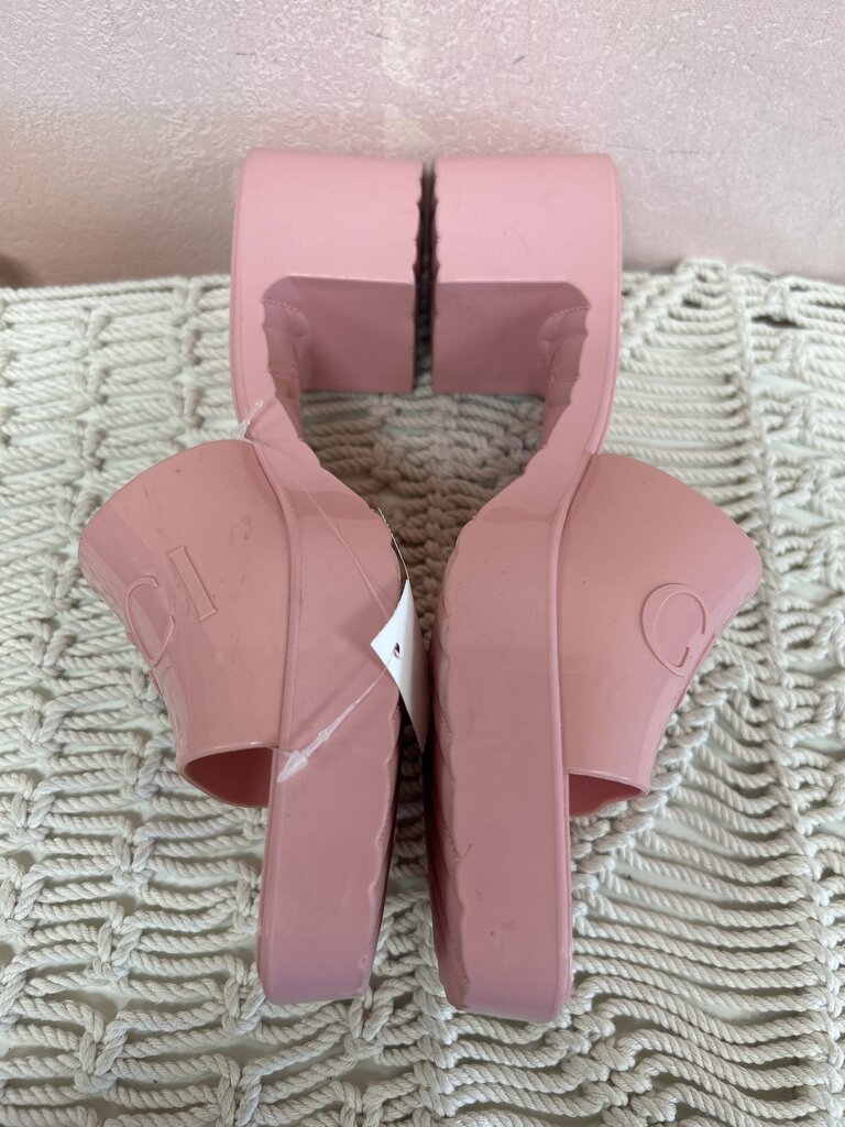 Gucci Pink Rubber Block Heel Slide