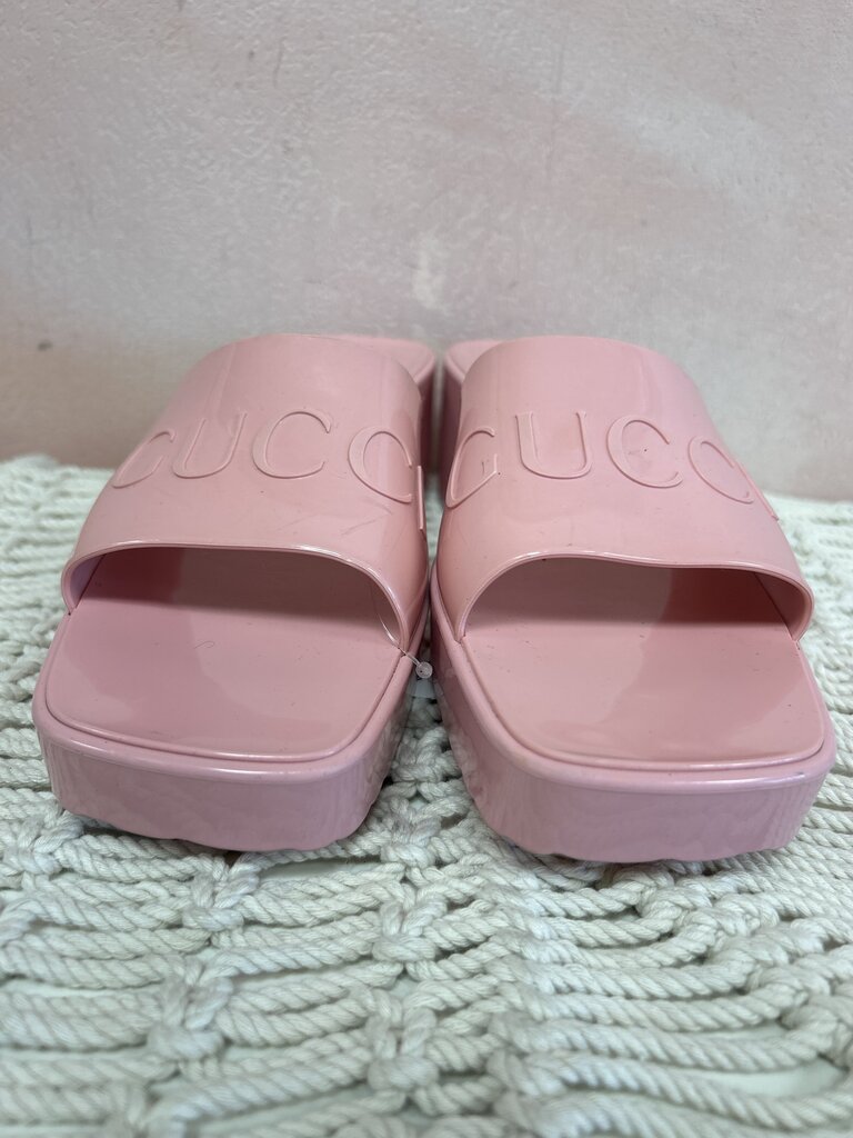 Gucci Pink Rubber Block Heel Slide