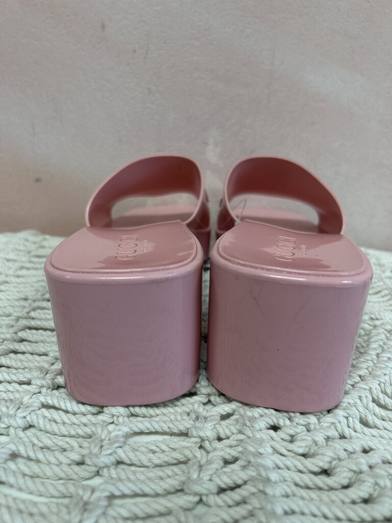 Gucci Pink Rubber Block Heel Slide