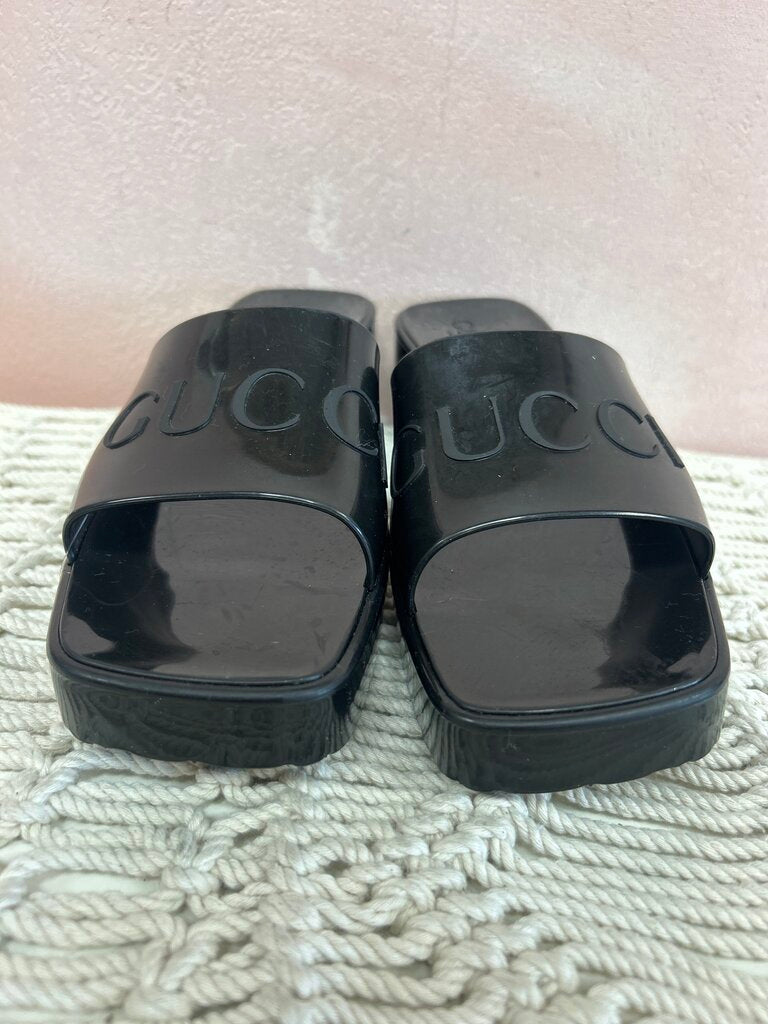 Gucci Black Rubber Block Heel Slide