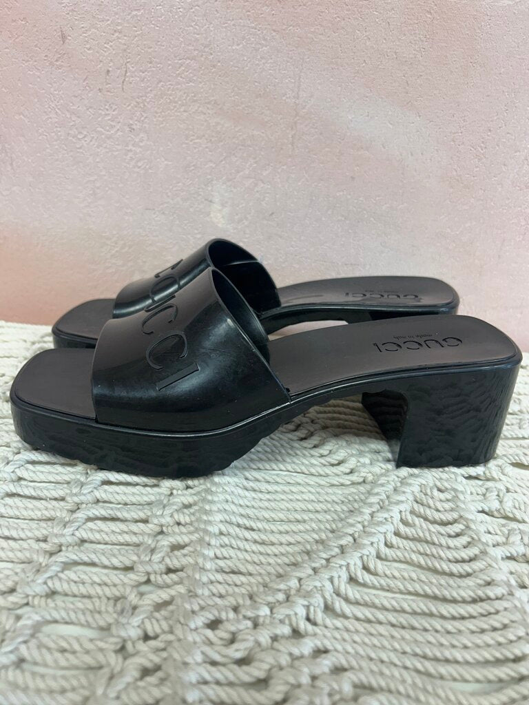 Gucci Black Rubber Block Heel Slide