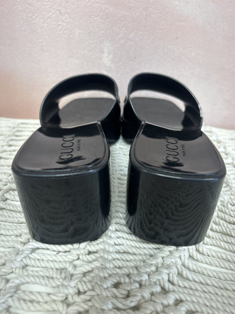 Gucci Black Rubber Block Heel Slide