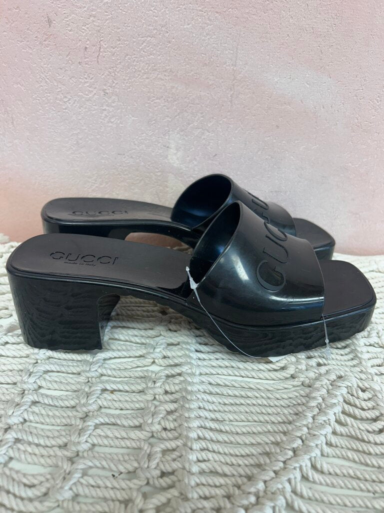 Gucci Black Rubber Block Heel Slide
