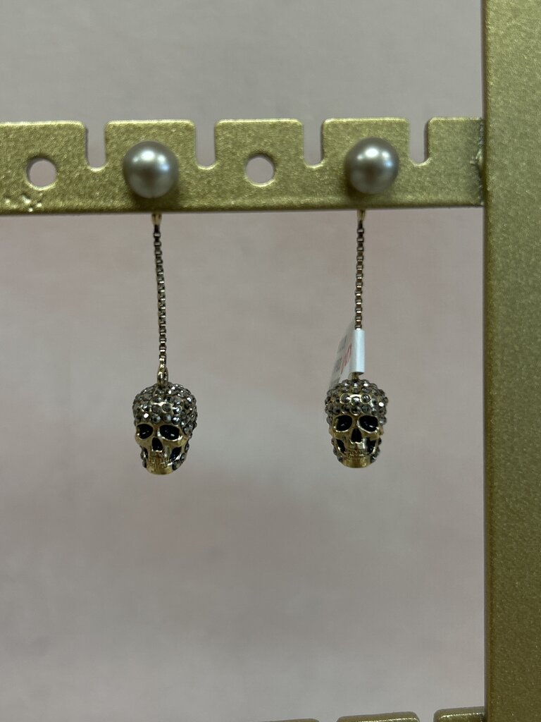 Alexander McQueen Pave Skull Chain Earrings w/Box