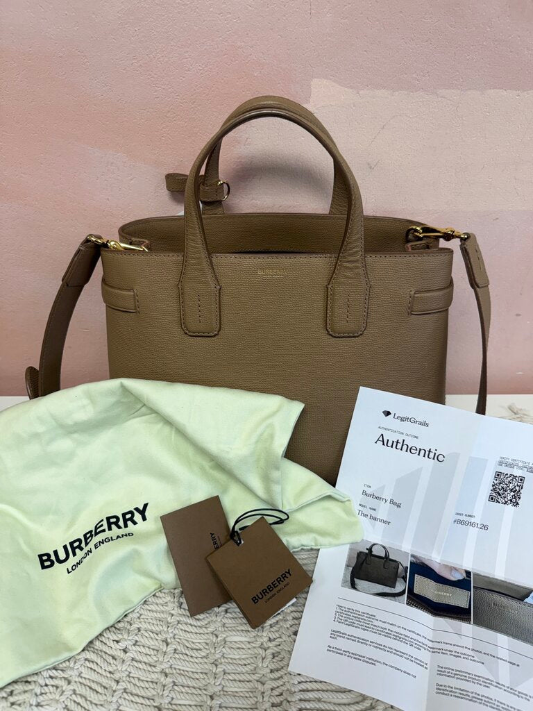 Burberry Camel Leather Banner Tote w/ Dustbag