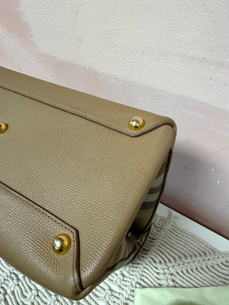 Burberry Camel Leather Banner Tote w/ Dustbag
