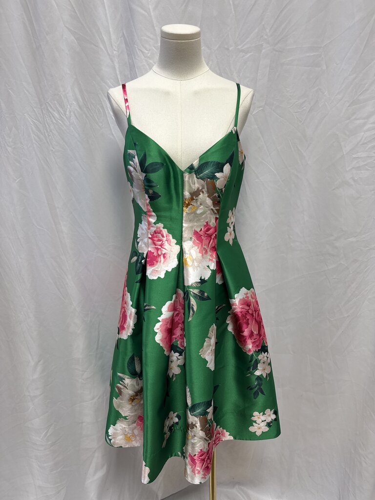 Eliza J Green Floral Full Pleated Dress