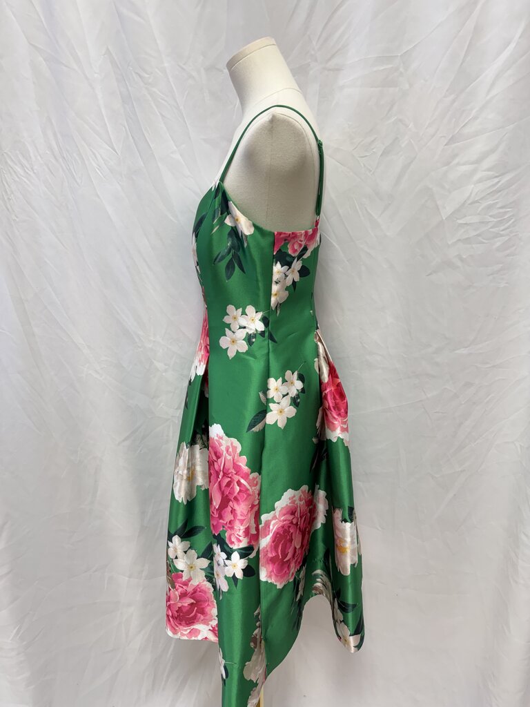 Eliza J Green Floral Full Pleated Dress