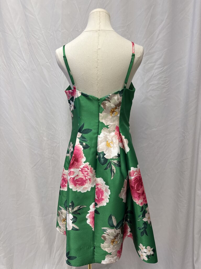 Eliza J Green Floral Full Pleated Dress