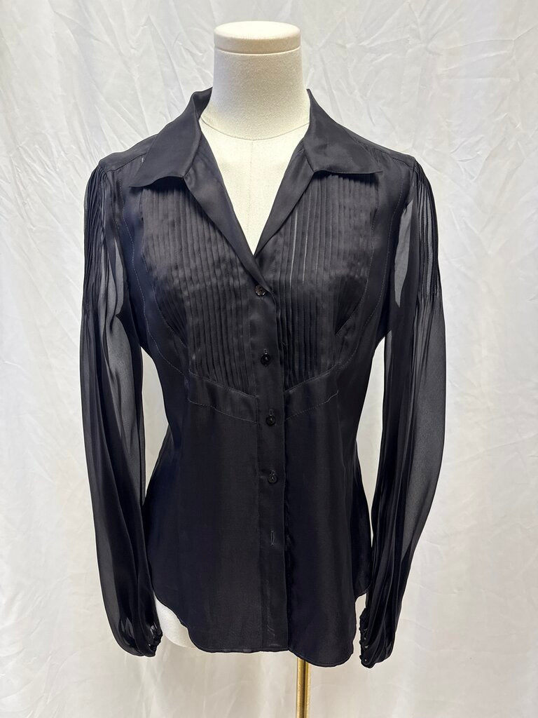 Lafayette 148 Black Pintuck Silk Top