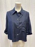 TWP Navy Silk Cropped Button Up