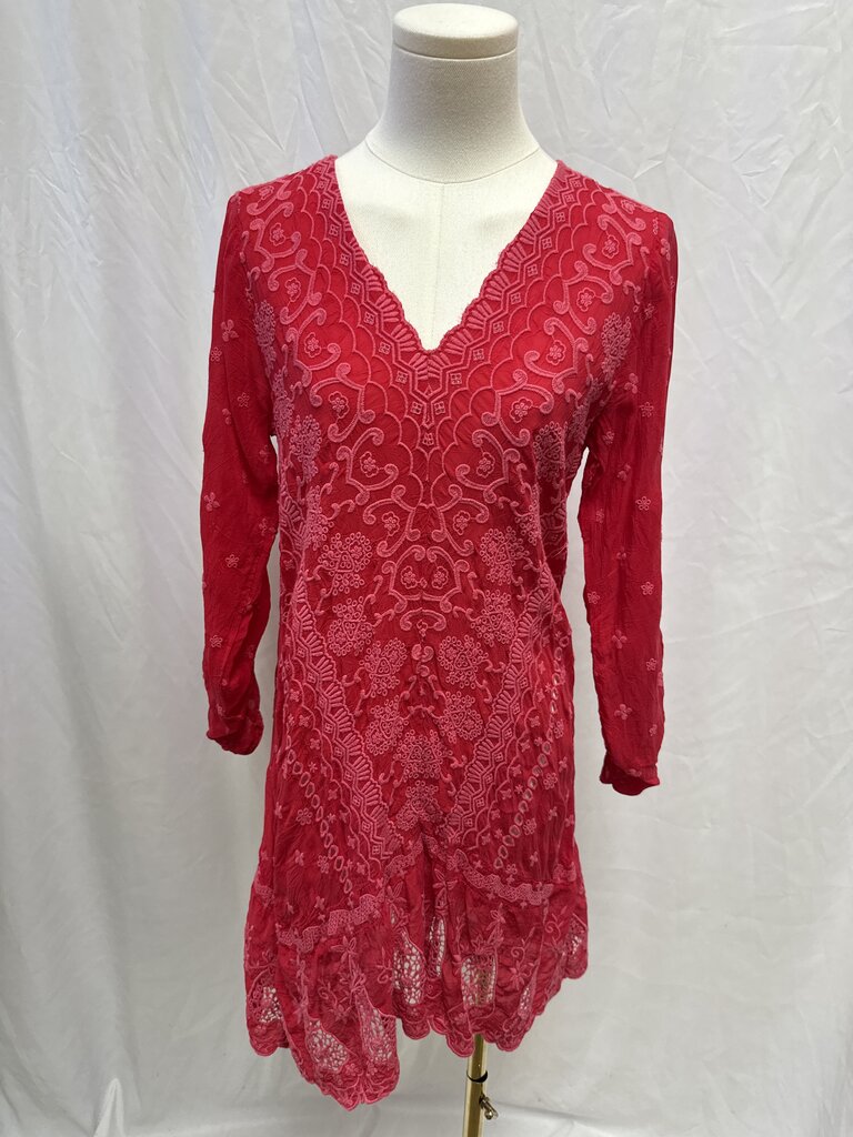 Johnny Was Red Embroidered Dress