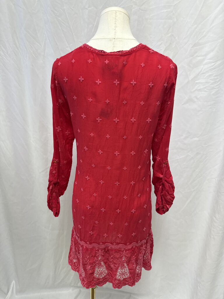 Johnny Was Red Embroidered Dress
