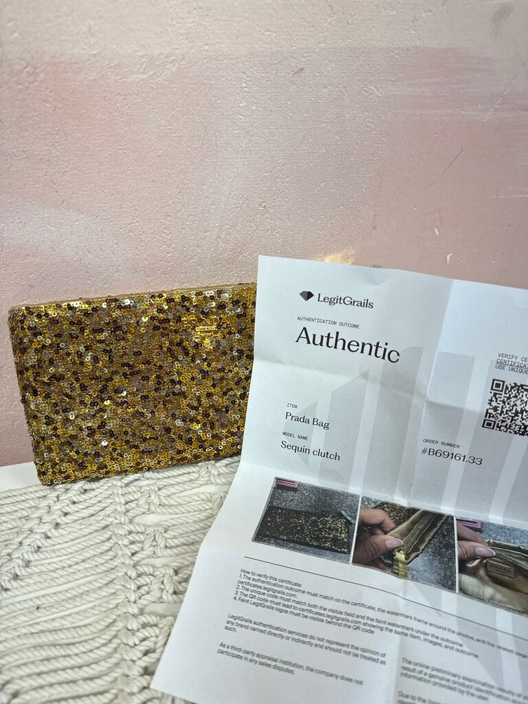 Prada Gold Sequin Clutch w/Box (Inside As Is)