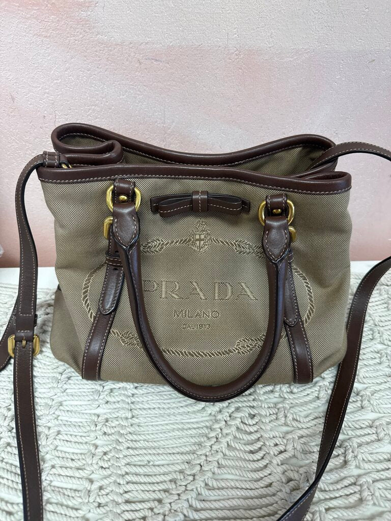 Prada Brown Jacquard Tote