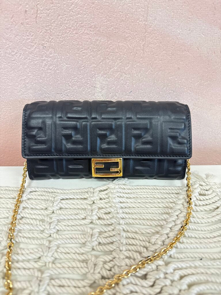 Fendi Black Logo Wallet on a Chain w/Box and Dustbag