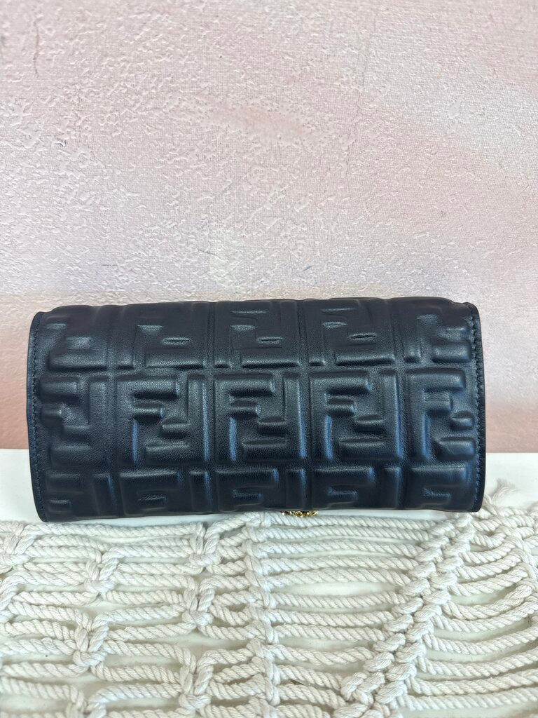Fendi Black Logo Wallet on a Chain w/Box and Dustbag