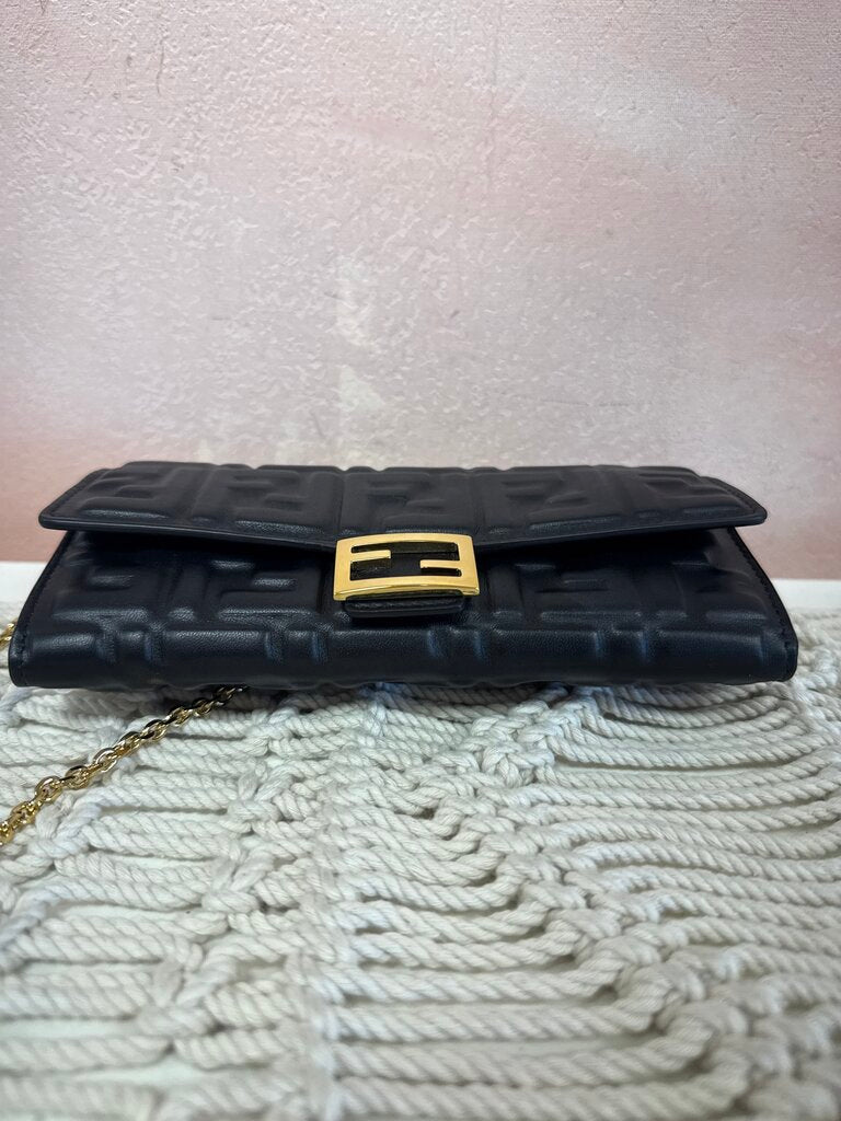 Fendi Black Logo Wallet on a Chain w/Box and Dustbag