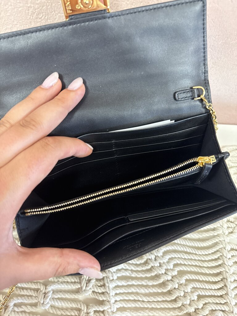 Fendi Black Logo Wallet on a Chain w/Box and Dustbag