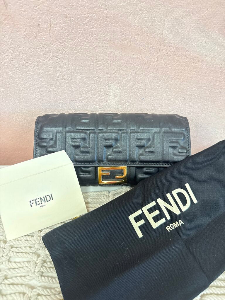 Fendi Black Logo Wallet on a Chain w/Box and Dustbag