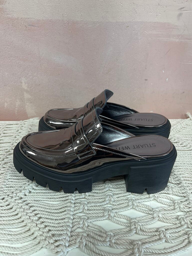 Stuart Weitzman Gunmetal Grey Loafer Mule w/Box