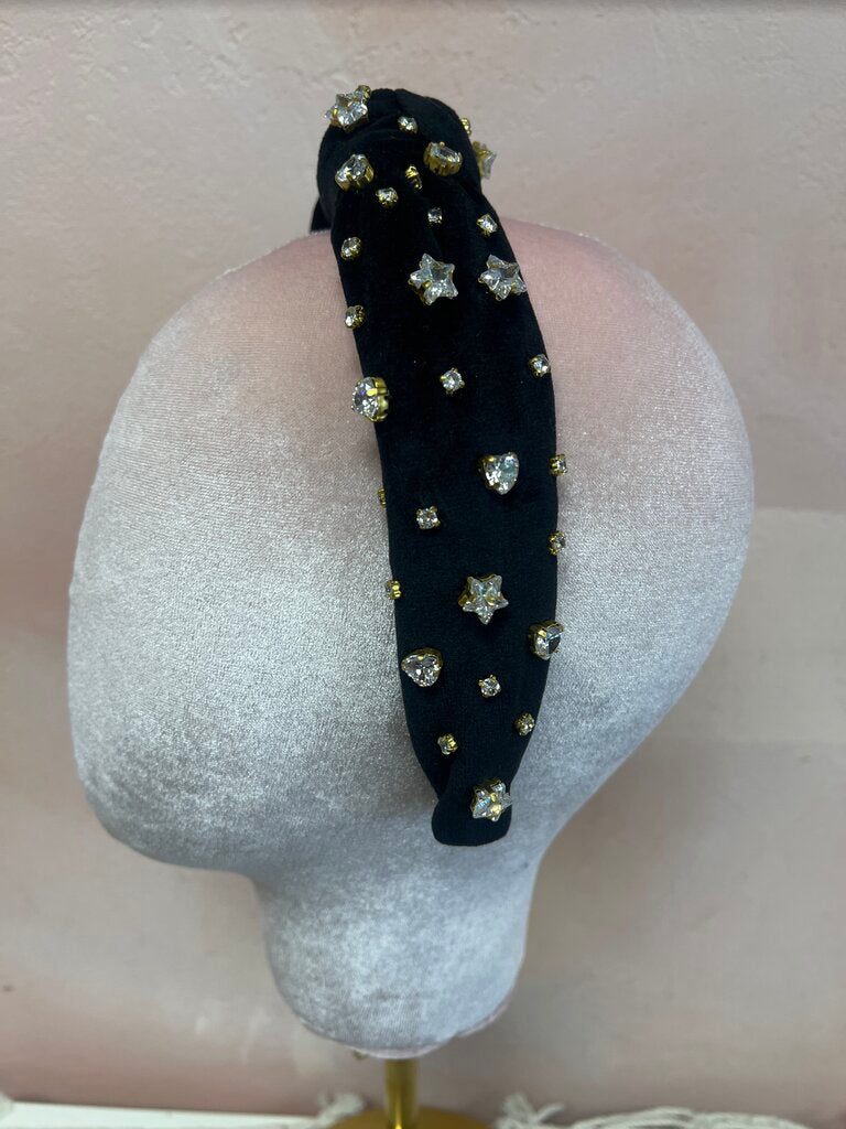 Lele Sadoughi Black Velvet Stars Headband w/Bag