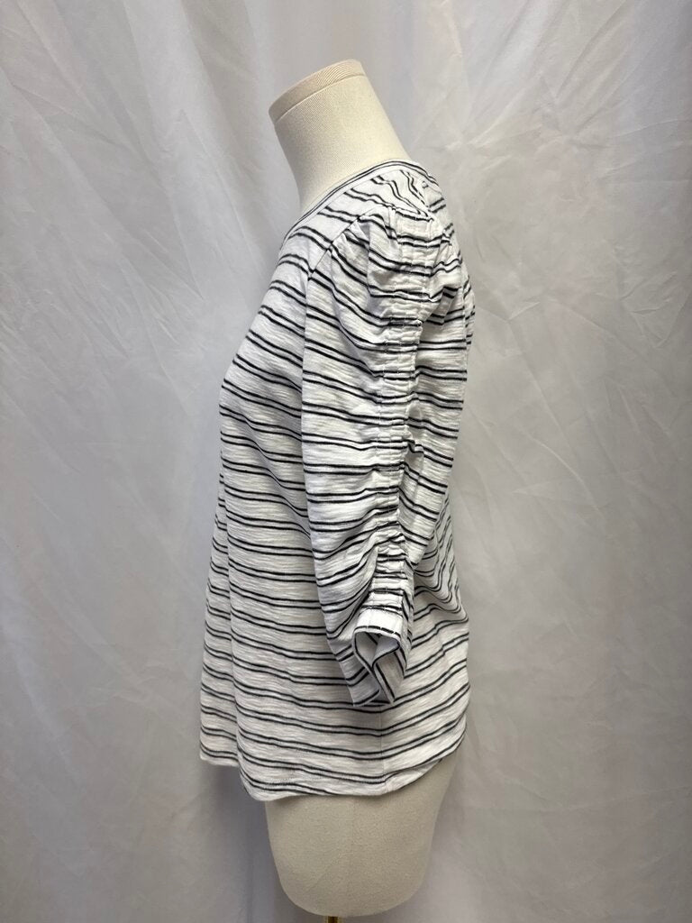 Veronica Beard Black and White Ruched Sleeve Tee