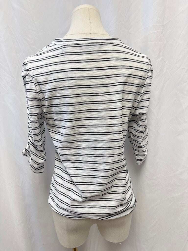 Veronica Beard Black and White Ruched Sleeve Tee