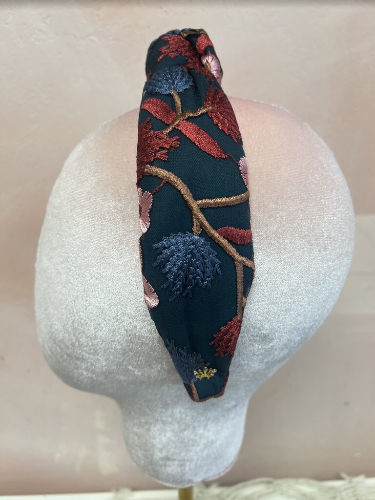 Lele Sadoughi Teal Embroidered Headband w/Bag