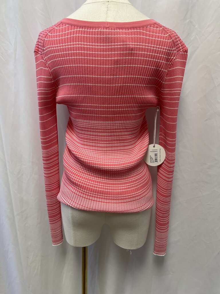 Staud Pink Striped Ribbed Cardigan