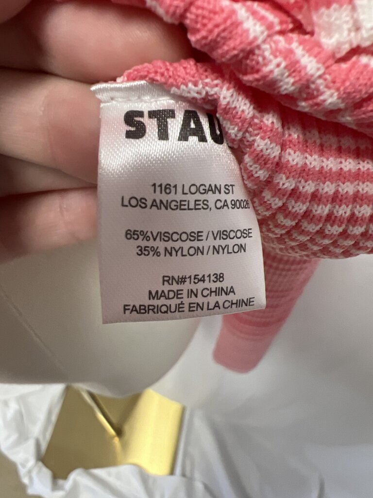 Staud Pink Striped Ribbed Cardigan