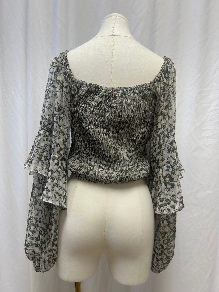 Misa Green Floral Smocked Boho Top