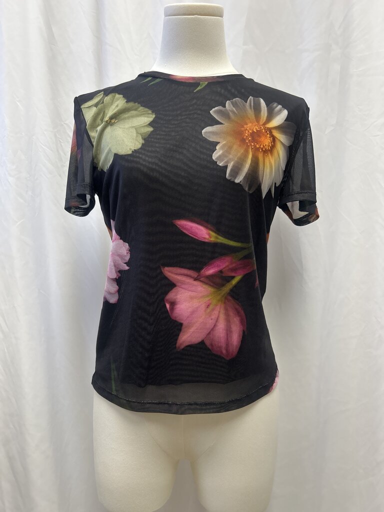 Desigual Black Floral Mesh Tee