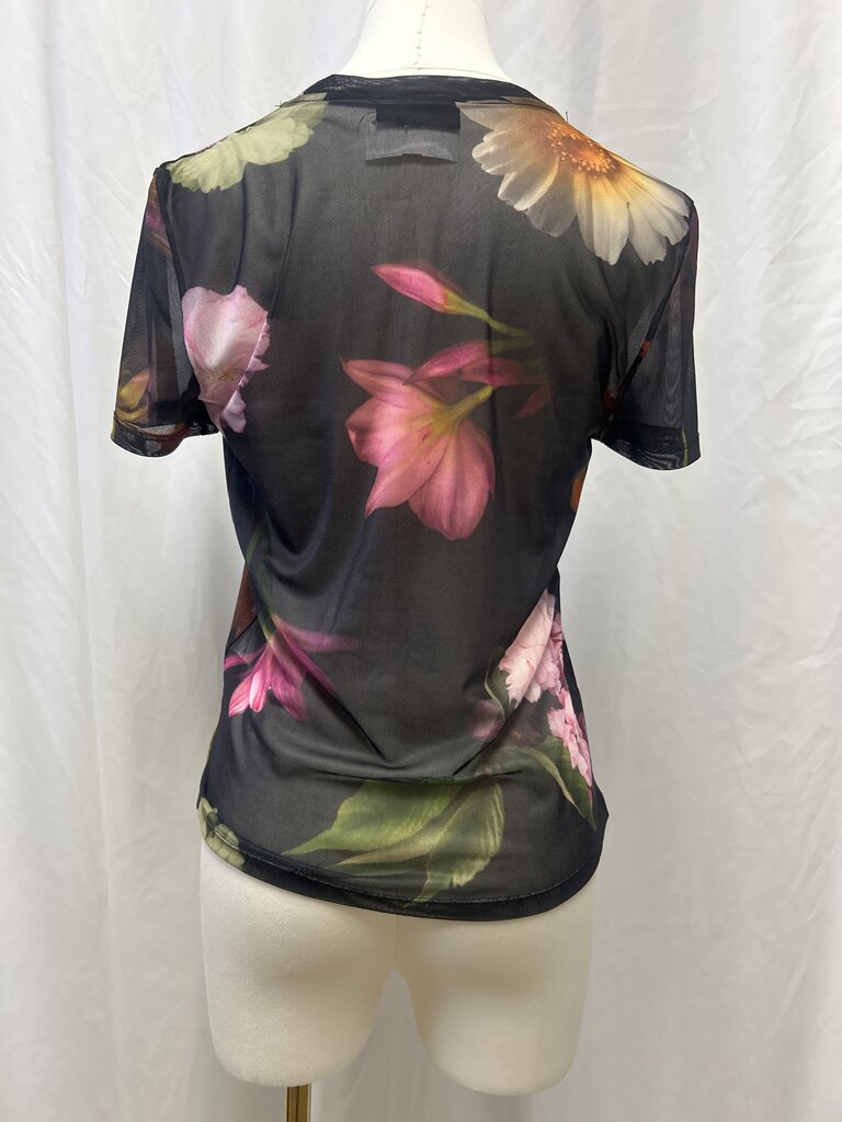 Desigual Black Floral Mesh Tee